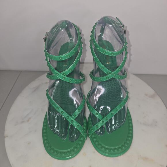 Azalea Wang Shoes Womens Size 8 Green Strappy Studded Heel Sandals SKIP-GREEN - Picture 2 of 13